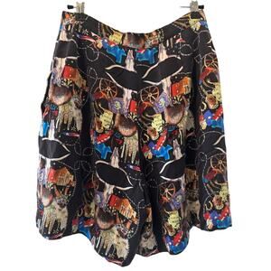 Nicole Miller 100% Silk Western Print Shorts Womens M Black Rodeo Cowboy Horses